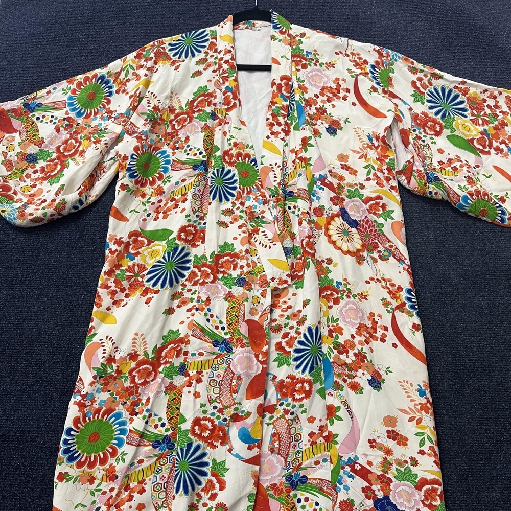 Floral Kimono Robe Womens One Size Multicolor Belted 3/4 Sleeve Loungewear Wrap